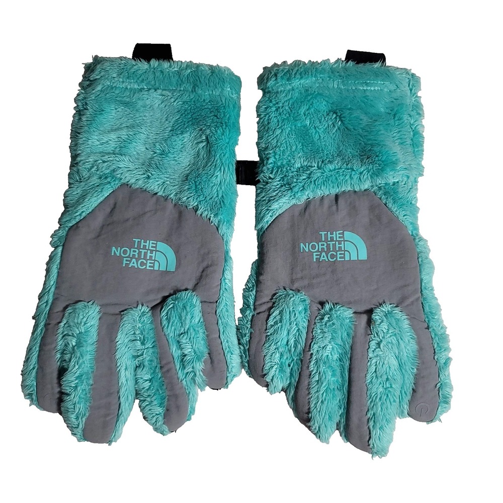 The North Face Gloves Girls Medium Teal Fuzzy UR‎ Powered Touchscreen Winter